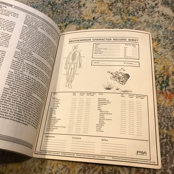 Mechwarrior: The Battletech Role Playing Game * Fasa Staff Book 1st Edition GUC - Picture 11 of 11